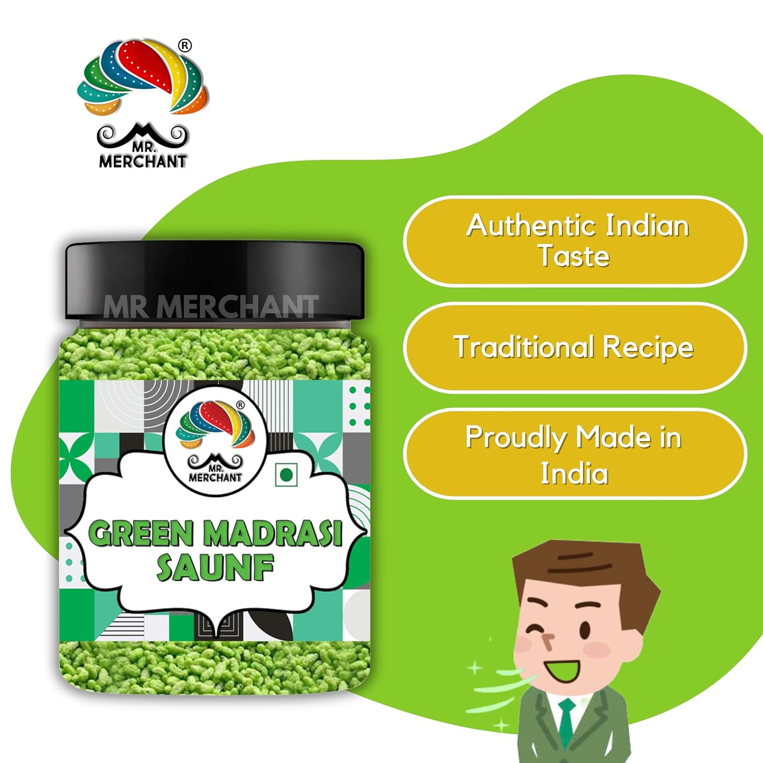 Mr. Merchant Green Madrasi Saunf Mukhwas Mouth Freshener Mix 300gm,