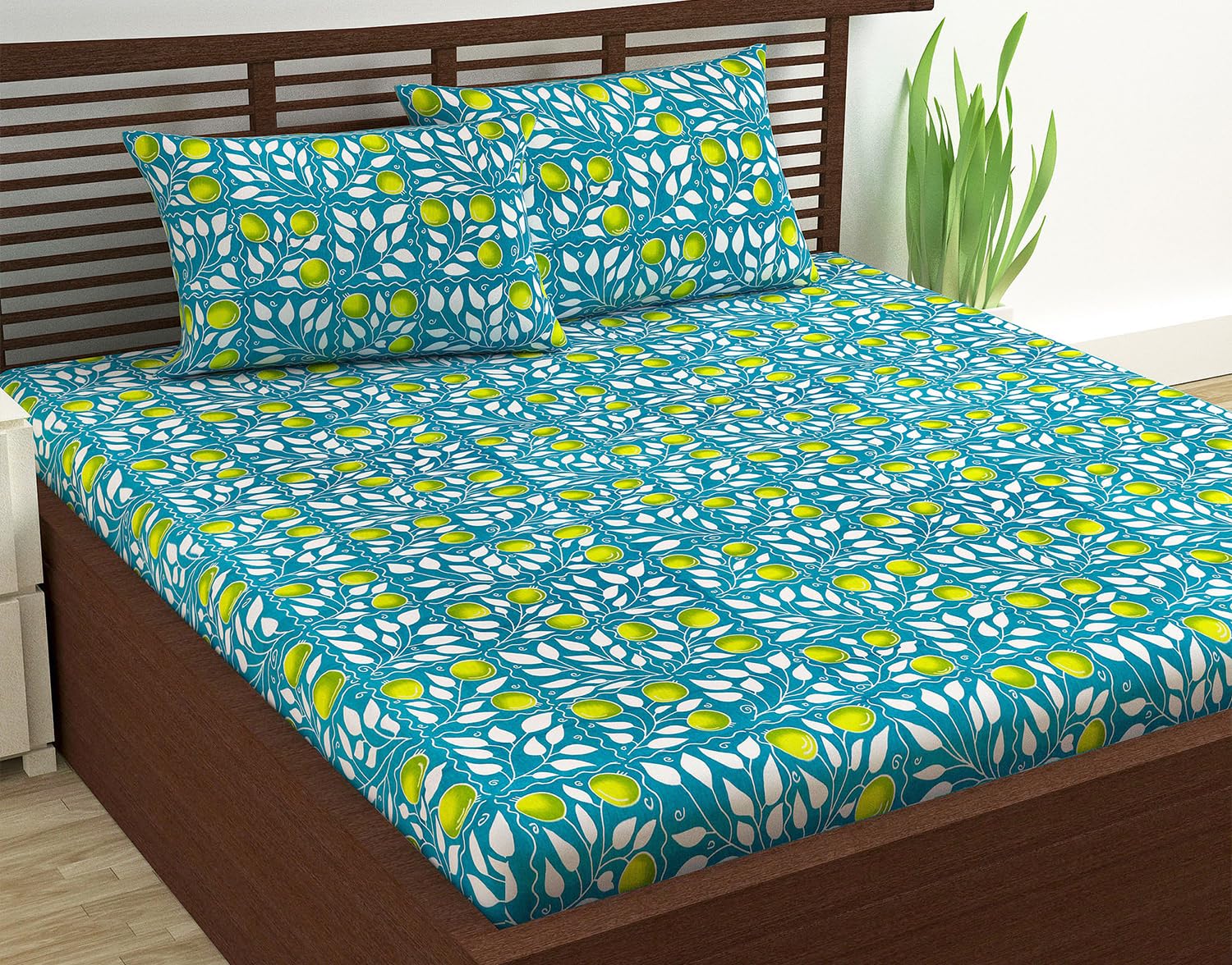 Super Soft 100% Cotton Bedsheet For Queen Size With 2 Pillow Covers | 87 X 100 Inches, Teal & Yellow - Perfect For Home Decor & Gifts | 144 Thread Count