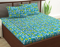 Super Soft 100% Cotton Bedsheet For Queen Size With 2 Pillow Covers | 87 X 100 Inches, Teal & Yellow - Perfect For Home Decor & Gifts | 144 Thread Count