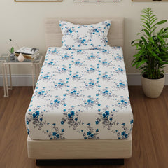 Print Single Size Bedsheet With 2 Pillow Cover - 55 X 88 Inches, White & Blue | Soft & Comfortable Feel To Your Skin | Machine Wash In Cold Water