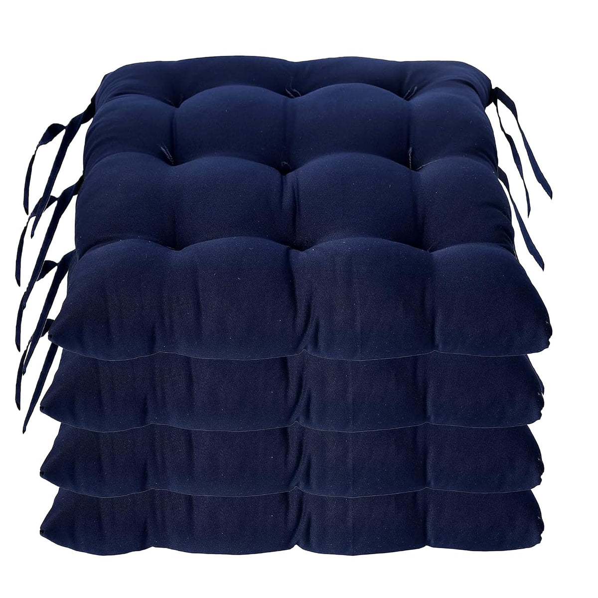 Chair Cushion Pad, Soft & Comfortable Sitting, Chair Pad - Navy Blue | Microfiber Square Chair Pad With Ties | Chair Seat Cushion For Office & Home | Furniture Cushion, Washable - Pack Of 4