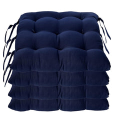 Chair Cushion Pad, Soft & Comfortable Sitting, Chair Pad - Navy Blue | Microfiber Square Chair Pad With Ties | Chair Seat Cushion For Office & Home | Furniture Cushion, Washable - Pack Of 4