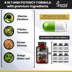 Humming Herb Siberian Ginseng Energy Boosting, Immune Supporting & Performance Enhancing, Includes Ginkgo Biloba Leaf, Tribulus Terrestris & Korean Eleuthero Root 2490mg | 90 Capsules 150gm 0.3lbs