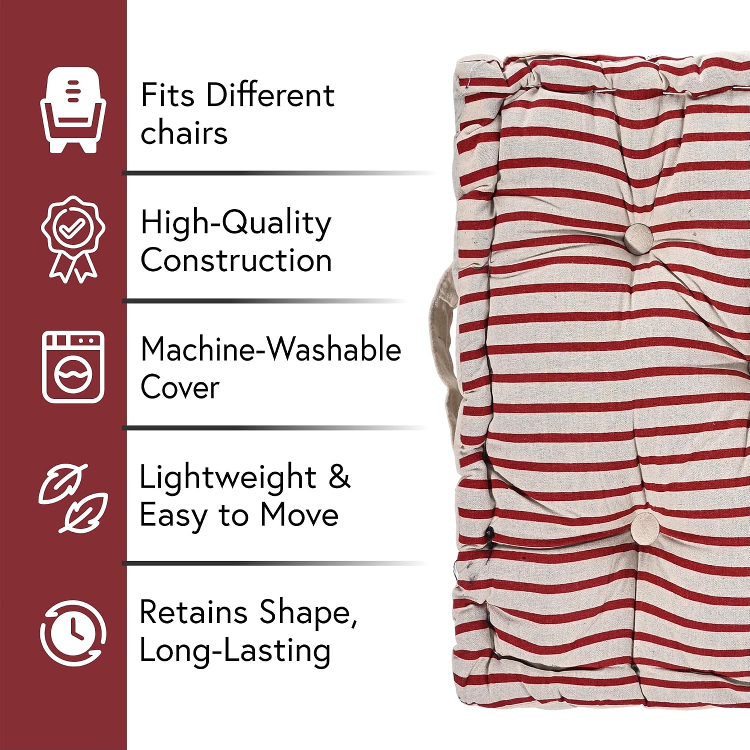 Soft Cotton Chair Cushions For Sitting, Button Pillow, Printed - Light Grey & Maroon | For Office Work & Posture Support | Sitting Cushion & Back Rest For Chair | Pain Relief - Pack Of 6