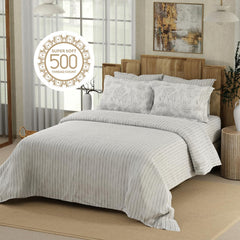 Cotton Bedsheet For Double Bed King Size With 4 Pillow Cover | 108x108 Inches, White & Grey - Light Weight, All Season Comfort Bedsheet