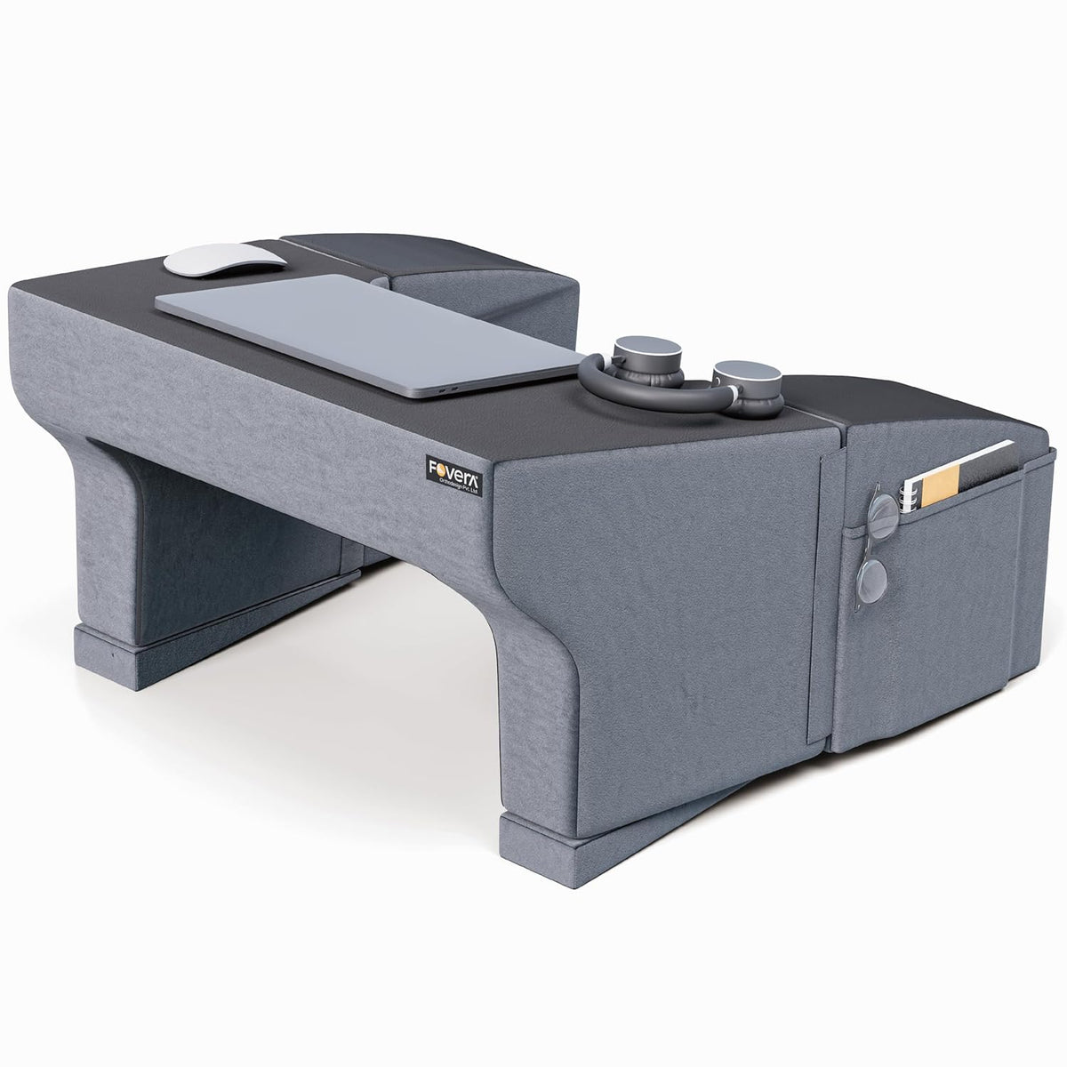 Lap Desk Pillow, Height Adjustable, Soft & Comfortable Armrest, Easy To Store, Grey | For Working On Laptop, Reading & Gaming | Work From Home Pillow | Perfect For Using On Bed, Sofa & Floor