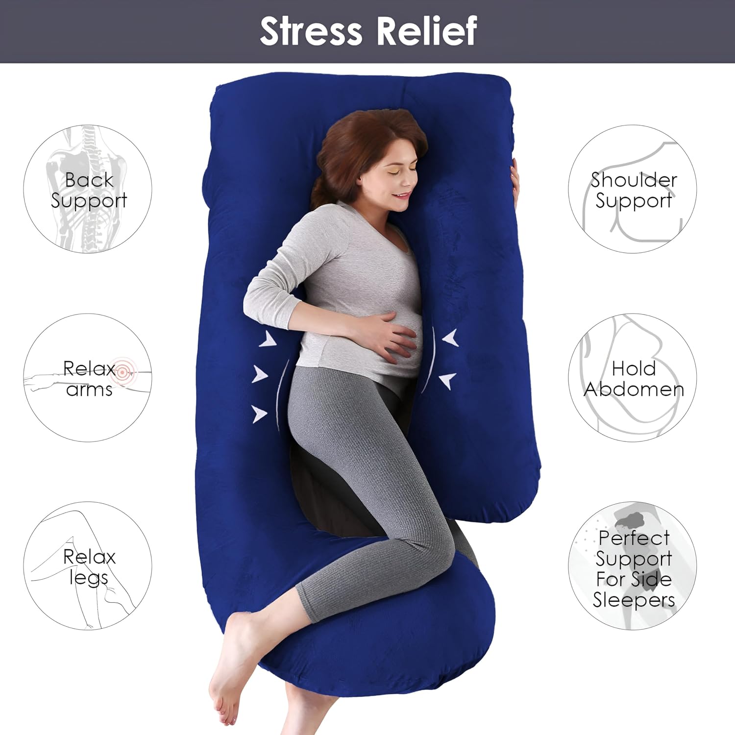 Pregnancy Pillow, Maternity Body Pillow For Sleeping, G Shaped Pillow, Dark Blue - 55 Inch | Full Body Pillow, Lightweight, Foldable, Breathable, Removable Cover, Adjustable Pillow