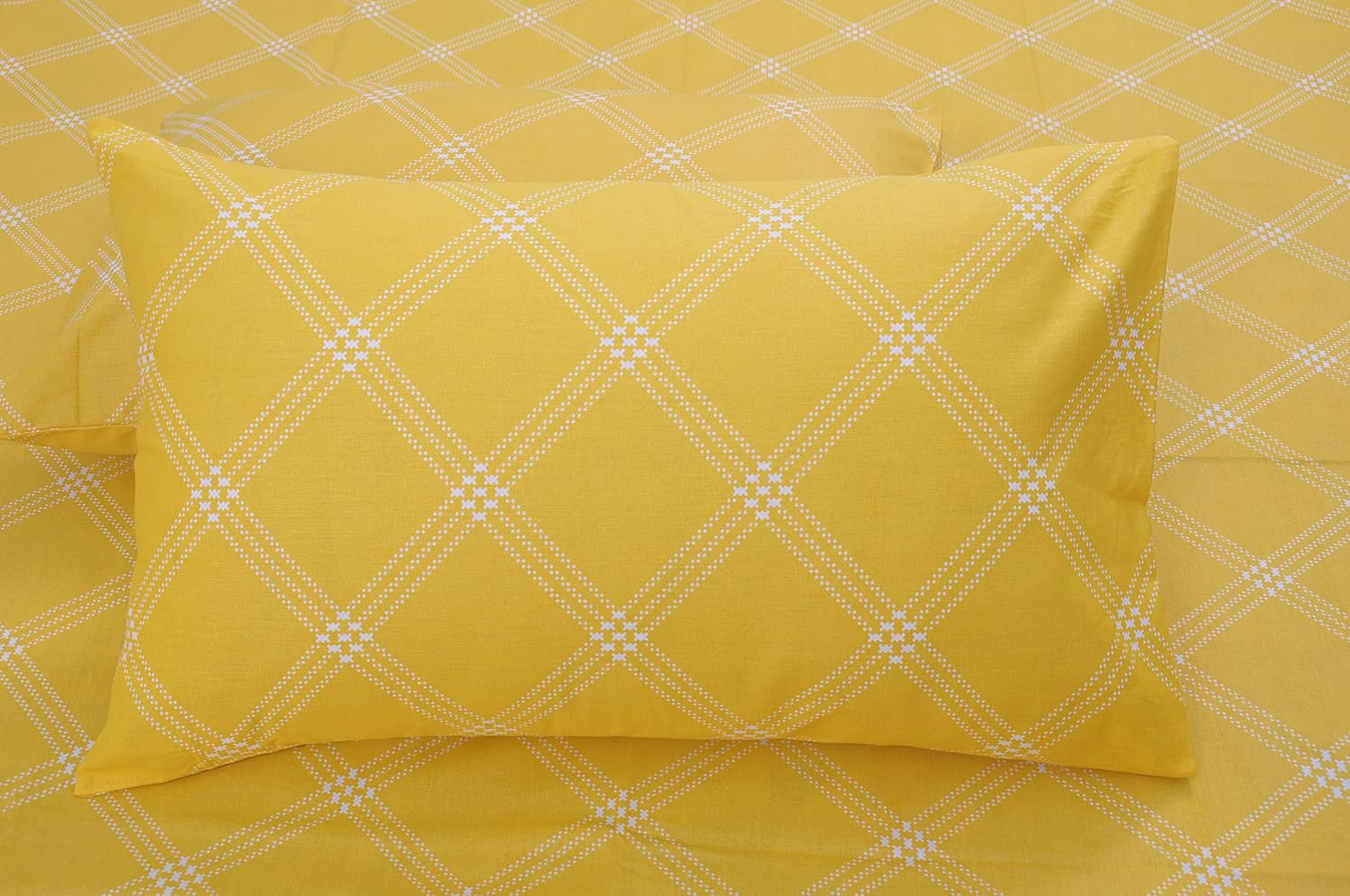 Cotton 210 TC Premium Queen Size For Bedsheet With 2 Pillow Covers - 88 X 100 Inches, Yellow | All Weather Comfort & Bedroom - Softness & Natural Breathability