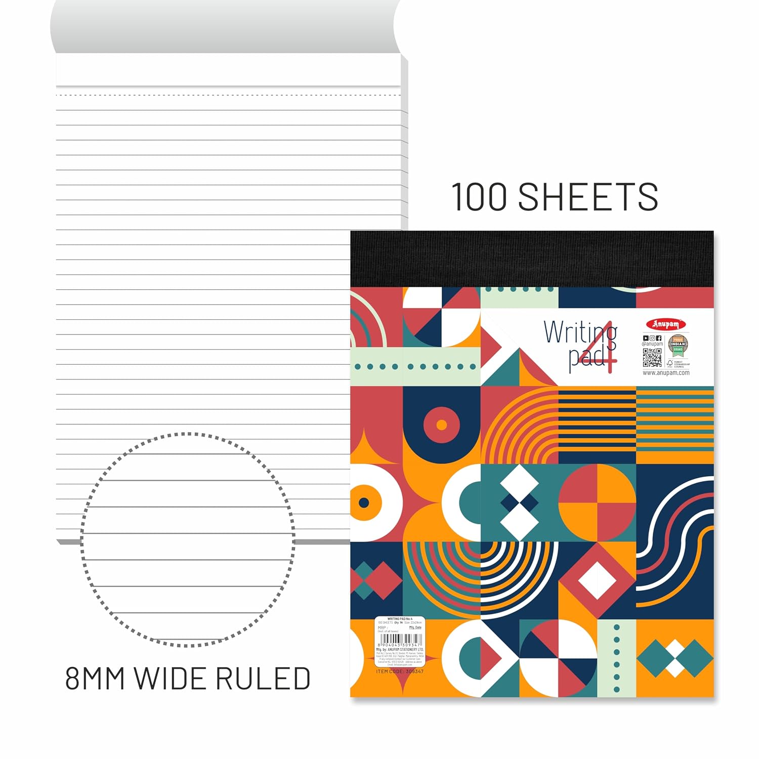 Lined Paper Wide Ruled 100 Sheets Notepads, Micro Perforated Notebook For Kids, Pack Of 1