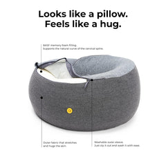 Travel Pillow Pure Memory Foam Neck Pillow, Comfortable Pillow, Gray Color | Breathable Cover, Machine Washable, Airplane Travel Kit, Round Design, Lightweight, Adjustable Pillow