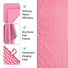 Kuber Industries Microfiber Bath Towel 350 Gsm | Large Size Soft Quick Dry & Absorbent Shower Bath Towel (Zig Zag - Pink)