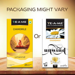 TE-A-ME Unwind Chamomile Tea - Pack Of 3 X 25 Infusion Tea Bags | Chamomile Tea For Good Sleep - Caffeine Free, Biodegradable | Packaging Might Vary