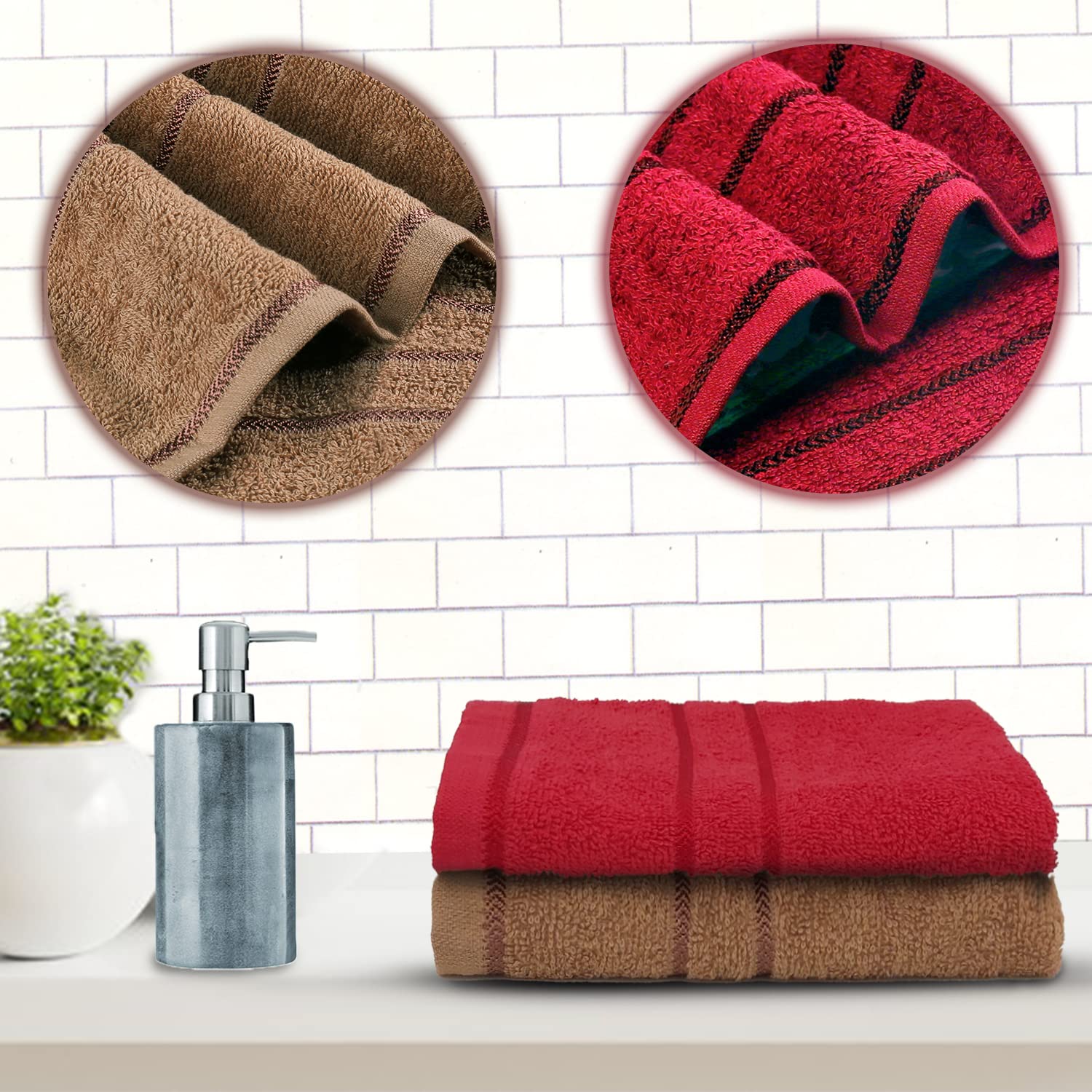 Sassoon Melrose 100% Cotton Hand Towel 400 Gsm | Highly Absorbent, Soft Material Perfect For Daily Use (Red & Brown) -2 Piece