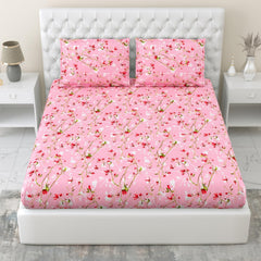 Queen Size Bed For Elastic Fitted Bedsheet With 2 Pillow Covers | 50 X 78 X 10 Inches, Pink & Red | Softness, Durability & Comfort | Perfect For Everyday Use