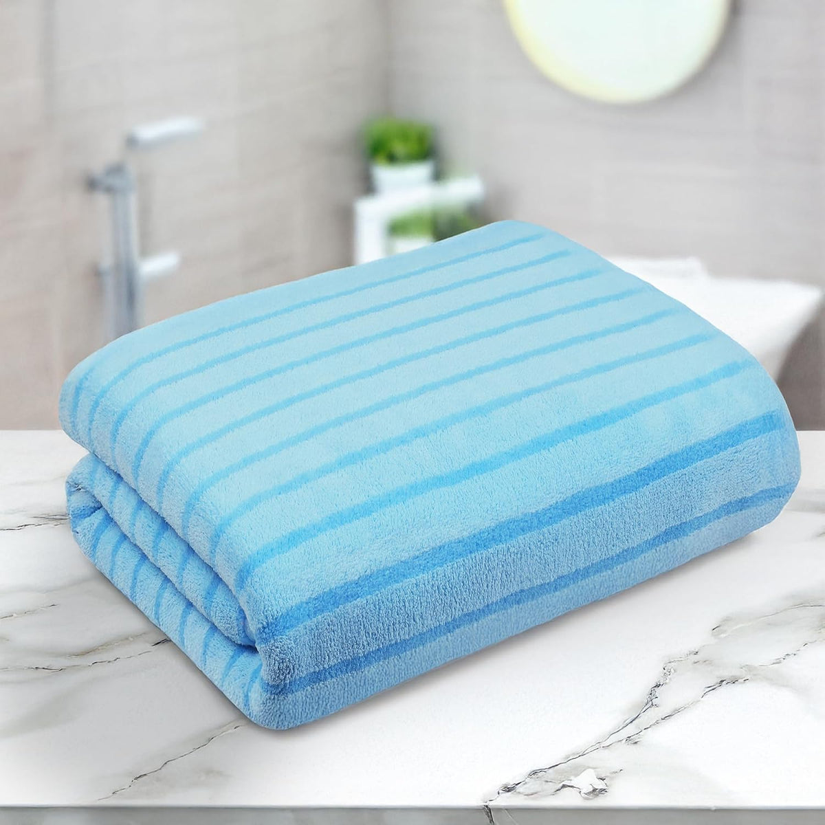 Story@Home Microfiber Bath Towels 400 Gsm Large Size | Towels For Men, Women & Kid | Perfect For Everyday Use (Blue Stripes)