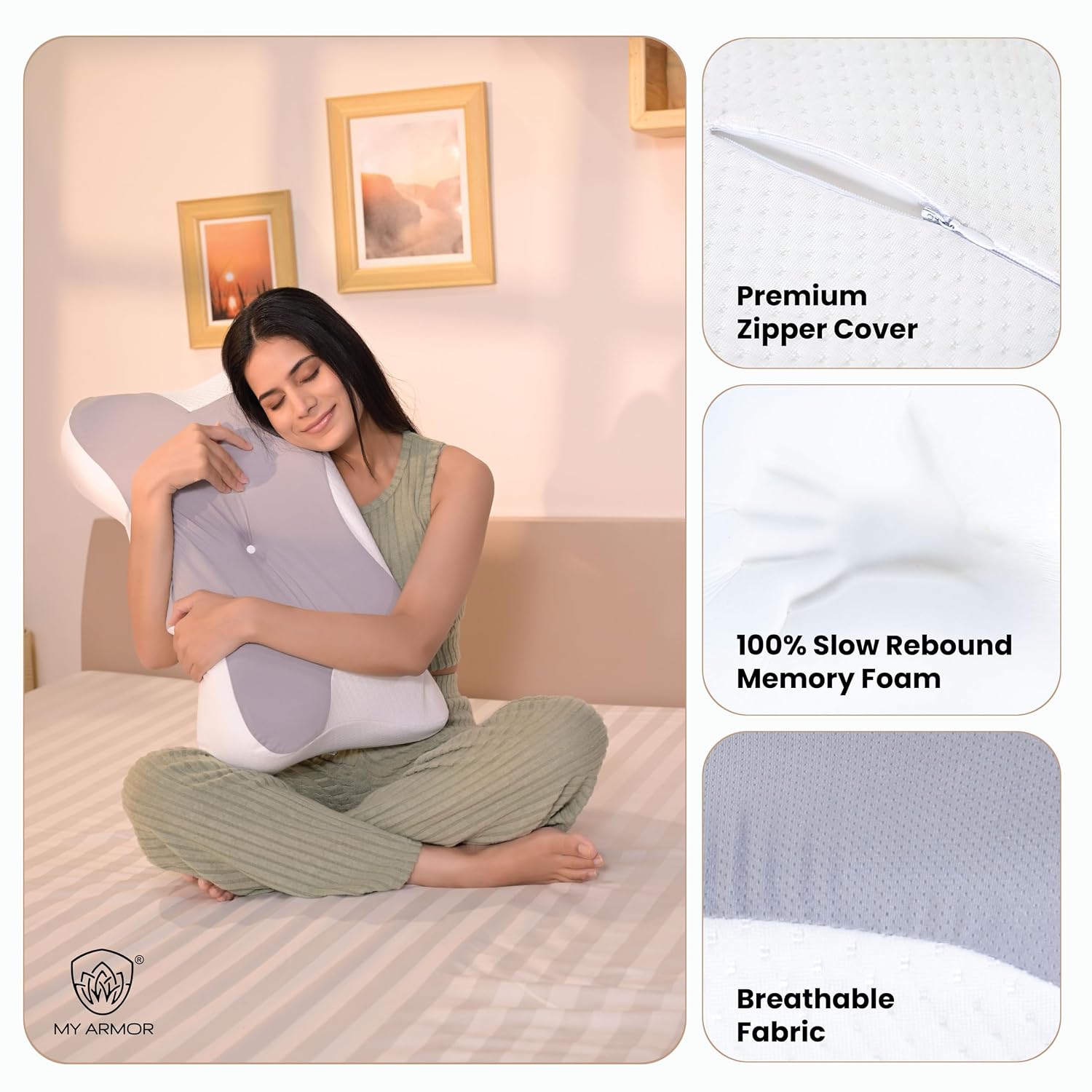 Cervical Butterfly Pillow, Orthopedic Memory Foam For Neck & Shoulder Pain | Dual Height Support, Ergonomic Contour Design | Side Sleeper Pillow With Arm Rest - Pack Of 1