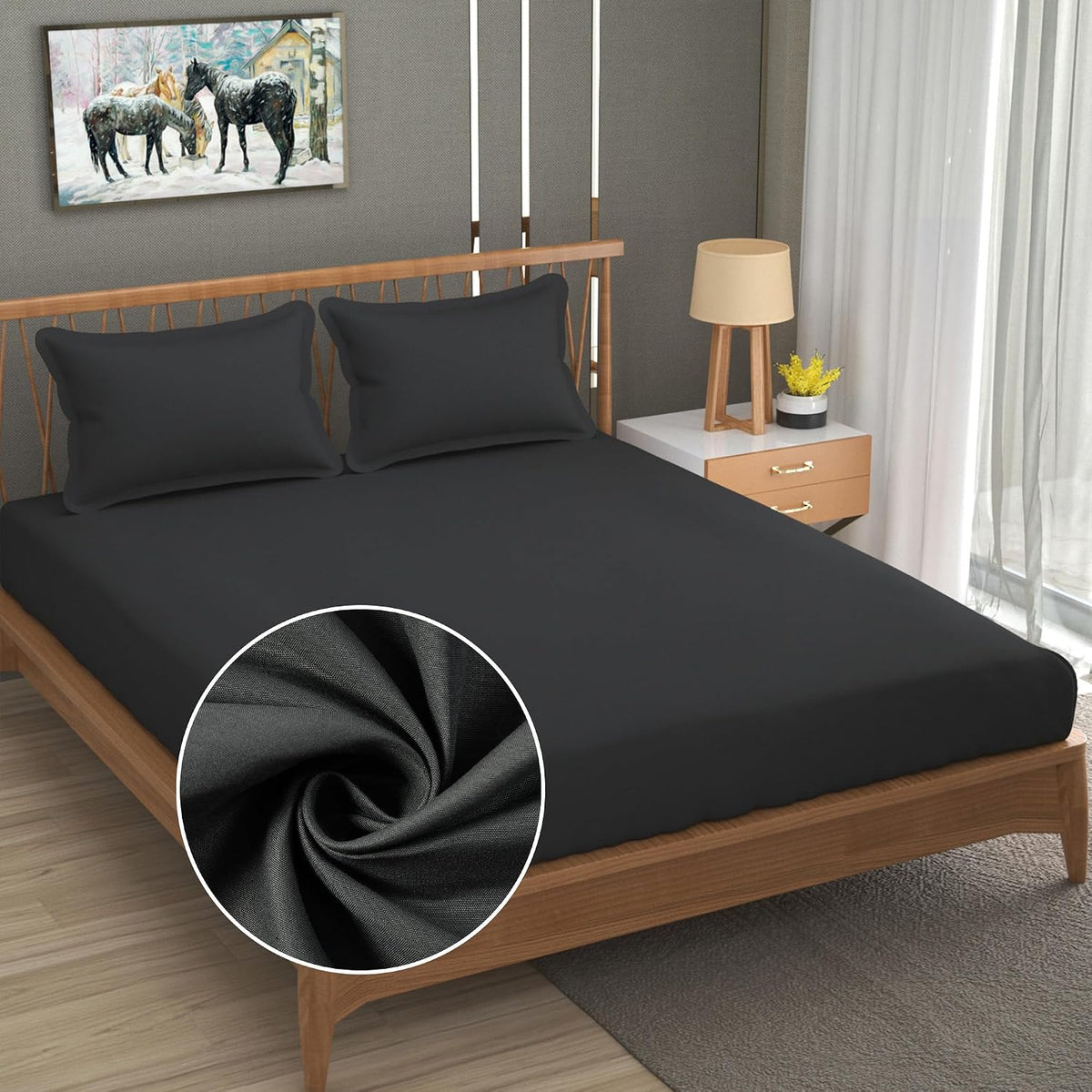 Queen Size Solid Plain Bedsheet Set Includes 2 Pillow Covers - 90 X 95 Inches, Black | Exceptional Softness & Breathability | Premium Microfiber Material