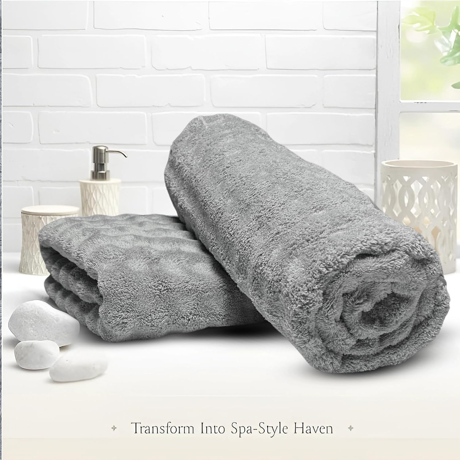 Enrich Homes Microfiber Bath Towels 450 Gsm | Large Size Super Soft Towel For Women & Men (Grey)- 1 Pcs