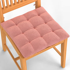Square Chair Pads Cushion, For Comfortable Sitting, Peach Color - 40 X 40 Cm | Seat Cushions With Ties For Sitting, Pooja, Dining & Office Table | Furniture Cushion, Washable - Pack Of 1
