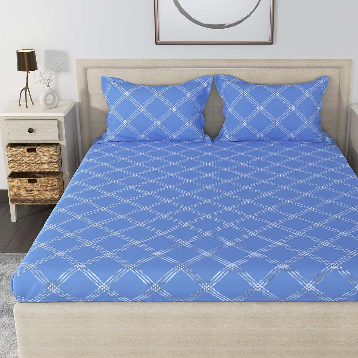 Premium Cotton Bedsheet For Double Bed King Size With 2 Pillow Covers - (108 X 108 Inches) Blue | Ideal For All Season Comfortable Bedsheet