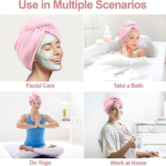 Maxoshine Hair Towel Wrap For Women-Quick Drying Microfiber Towel For Hair With Elastic Loop For Tying-Super Absorbent Head Towels (Assorted-Grey/Pink)