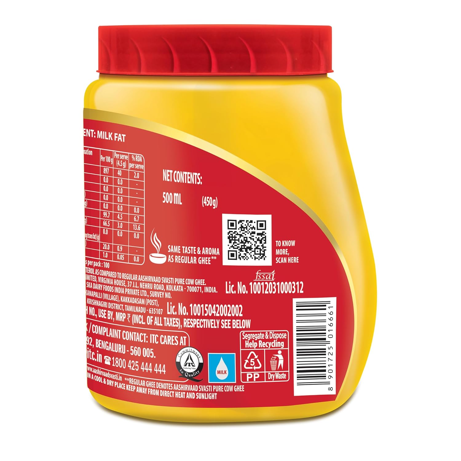 Pure Organic Svasti Desi Cow Ghee By Aashirvaad | 90% Lower Cholesterol Cow Ghee With Rich Aroma | (500ml) 16.9 Ounce | Jar Pack
