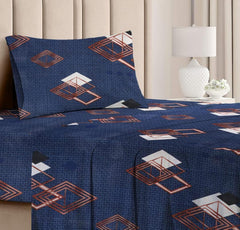 1 Single Bedsheet With 1 Pillow Cover- Blue | 58 X 88 Inches - Premium Forever Modern Style Glace Cotton Bedsheet | Floral Luxurious Beautiful Soft Comfort