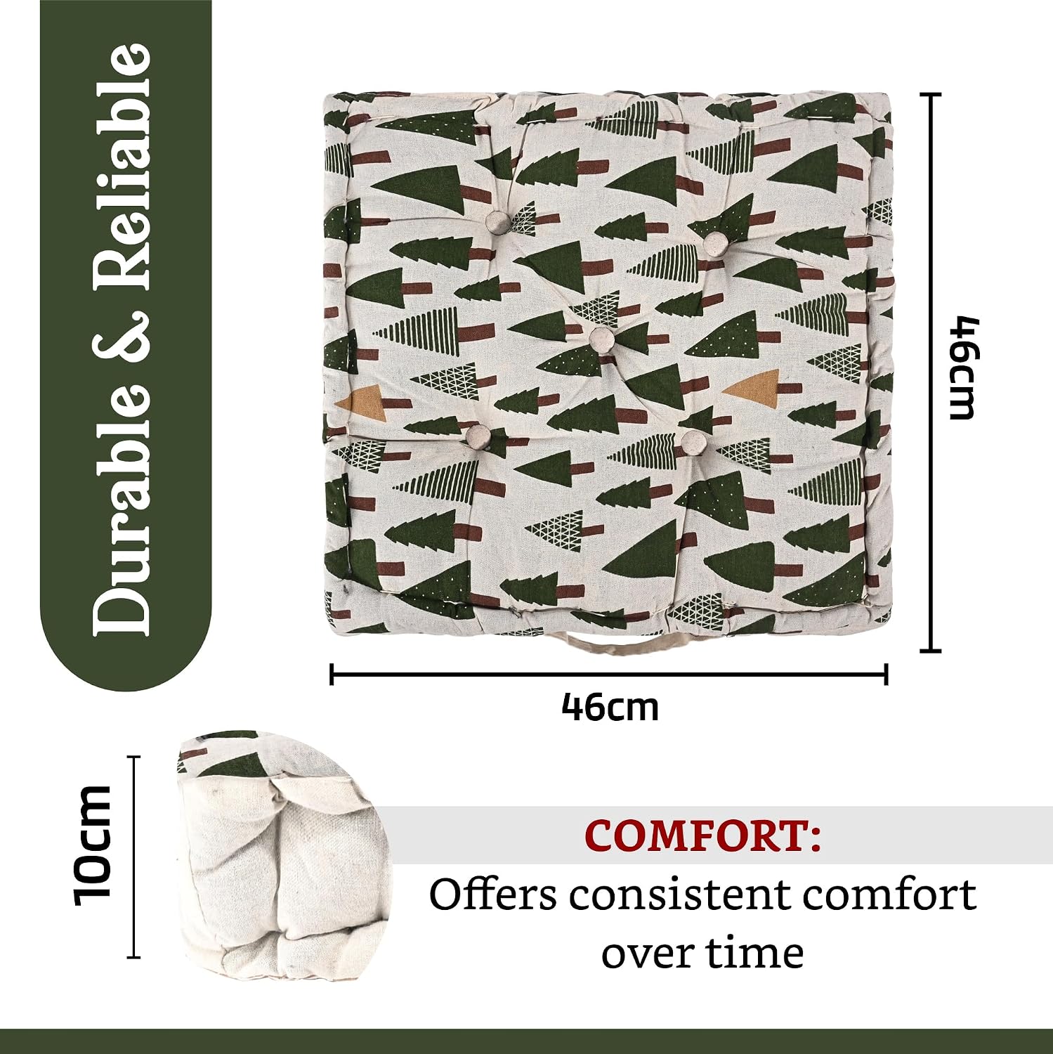 Soft & Comfortable Cotton Chair Cushion Pillow For Sitting, Tree Print - Green | Pillow For Office Work & Posture Support | Sitting Cushion & Back Rest For Chair | Pain Relief - Pack Of 2