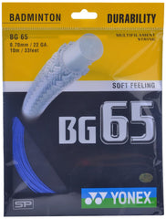 Yonex Badminton Strings BG 65, Size - 0.70mm, Colour - Royal Blue