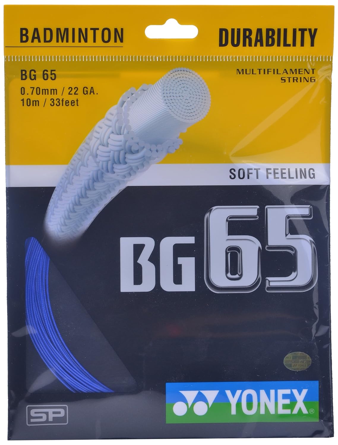 Yonex Badminton Strings BG 65, Size - 0.70mm, Colour - Royal Blue