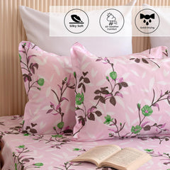 Luxurious Printed Flat Bedsheets With 1 Pillow Cover - 60 X 90 Inches, Lavender & Pink | Breathable & Wrinkle Free | Soft & Durable