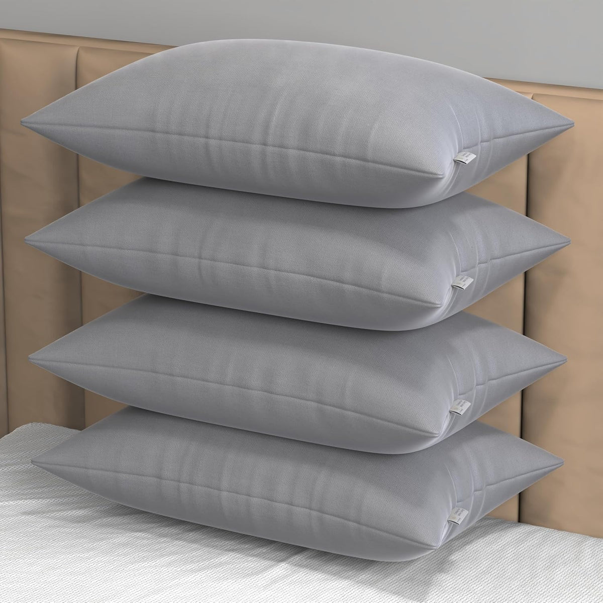 Microfiber Pillows For Sleeping, Adjustable Bed Pillow, Grey - 41 X 61 Cm | For Neck Support, Ergonomic, Hypoallergenic, Antibacterial, Washable, Without Cover - Set Of 4