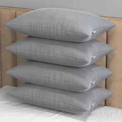 Microfiber Pillows For Sleeping, Adjustable Bed Pillow, Grey - 41 X 61 Cm | For Neck Support, Ergonomic, Hypoallergenic, Antibacterial, Washable, Without Cover - Set Of 4