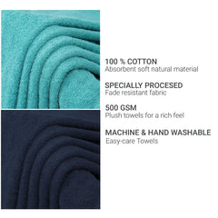 Cloth Fusion 100% Cotton Bath Towels 500 Gsm Large Size Set Of 2, Ultra Soft Bath Towel For Women & Men (Teal & Navy)