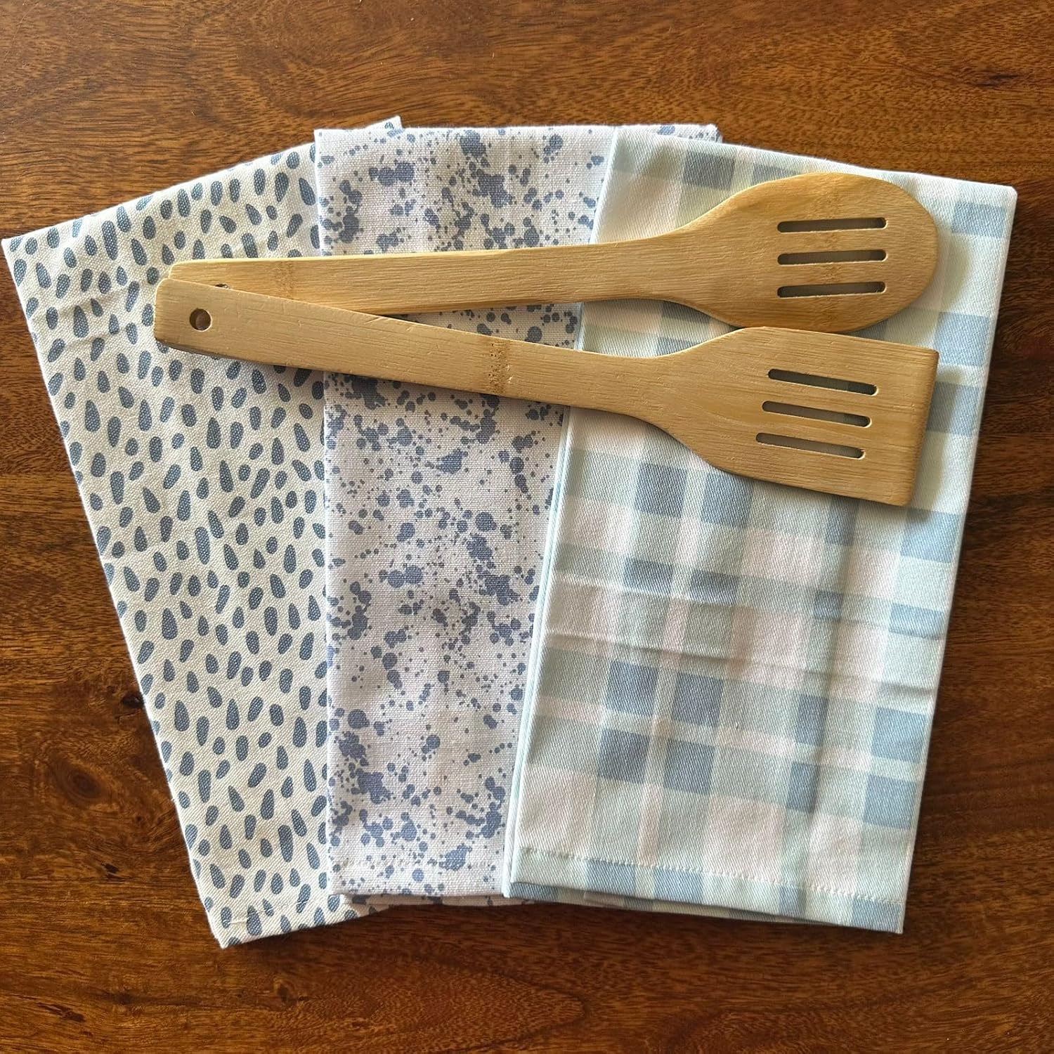 Oak & Lily 100% Cotton Kitchen Napkins Dish Towels 350 Gsm | Premium European Quality Washable, Large Size Kitchen Cloth For Roti, Cleaning, Drying | Blue Stone (Set Of 3)