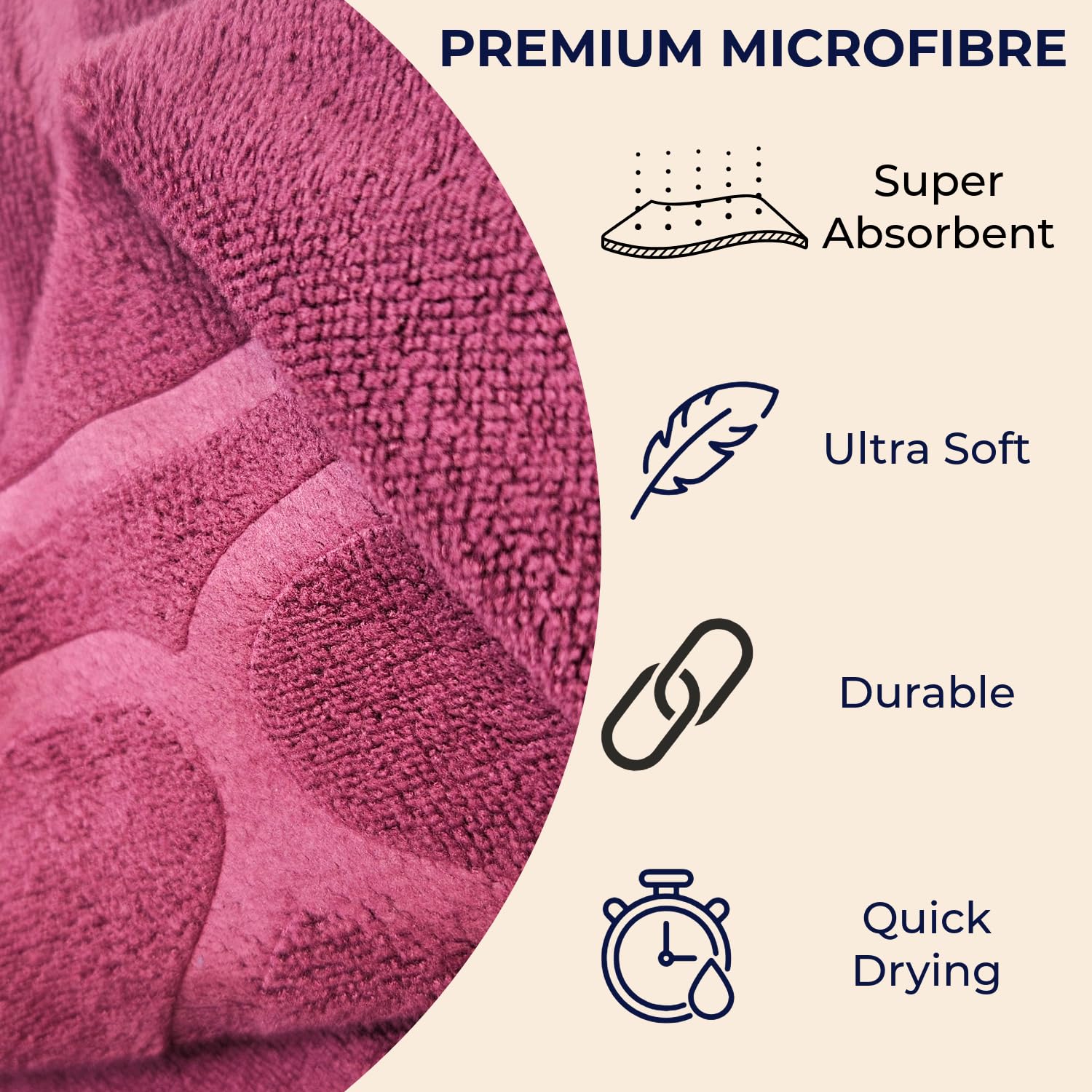 Nive Home Linens Microfiber Bath Towel 800 Gsm | Self Design, Ultra Soft, Super Absorbent, Quick Dry (Teal & Dark Plum)- Pack Of 2