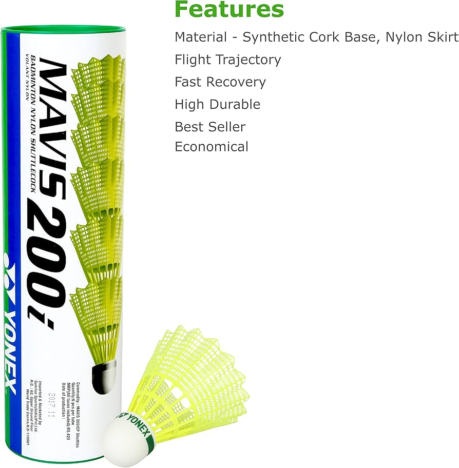 Yonex Mavis 200 i Nylon Shuttlecock Combo Set Of 2 , Yellow | Skirt material : Nylon