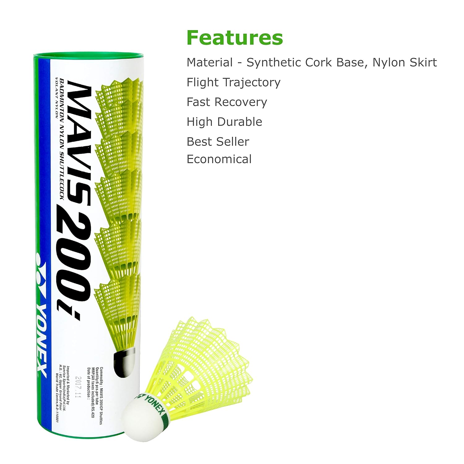 Yonex Mavis 200 I Nylon Shuttle Cock , Yellow | ZR 100 Light Aluminium Badminton Racquet With Full Cover , Grip Size - 4 1/2 inches Black