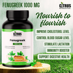 Citrus Nutraceutical Fenugreek Seed Extract Supplement 1000 Mg For Improve Digestion, Regulate Sugar, Increase Lactation & Cardiovascular Support | 60 Capsule, 100gm 0.2lbs