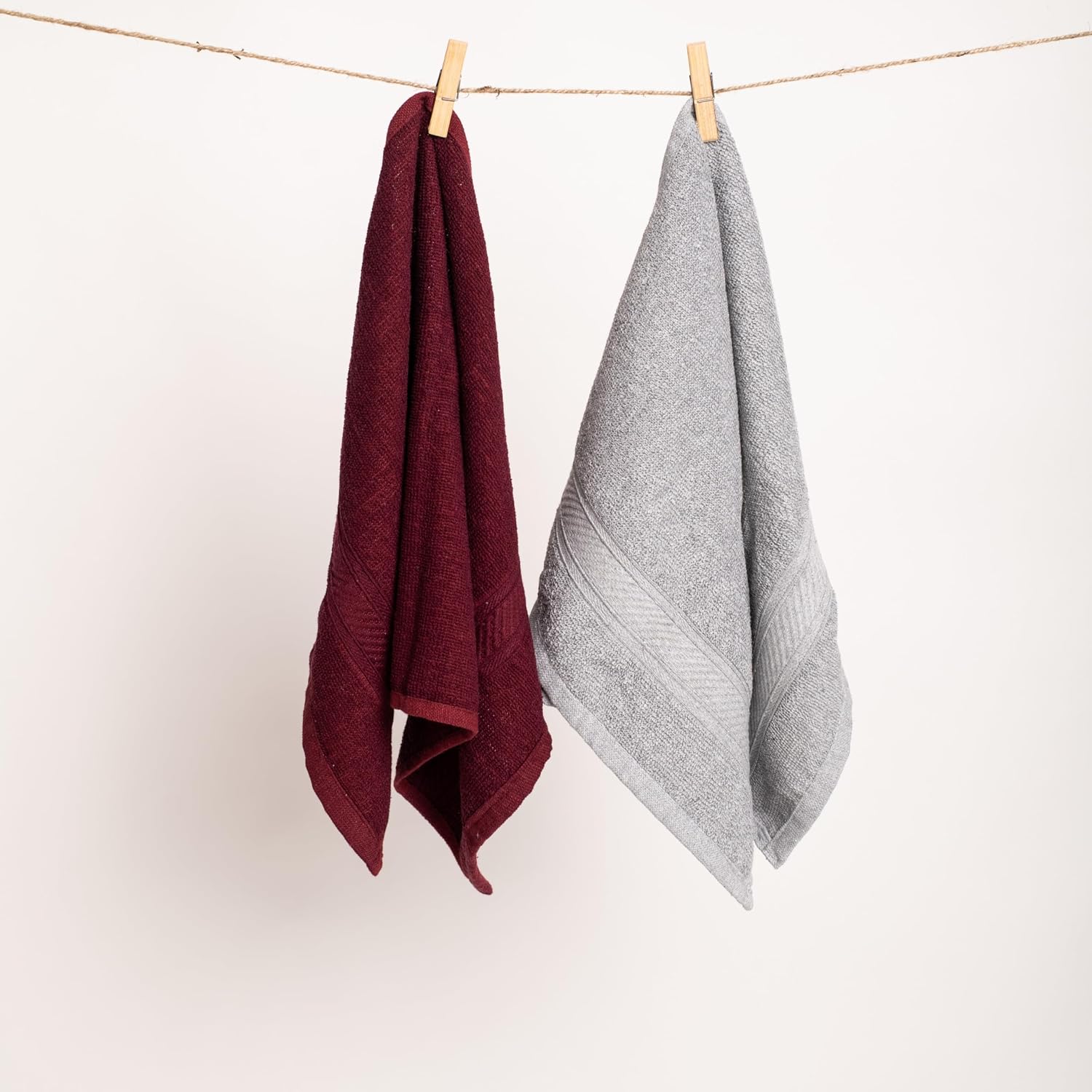 Furnofy Hand Towel 450 Gsm | Soft, Absorbent & Quick Dry Towel For Gym, Home, Kitchen, Pool, Travel - (Maroon, Grey) Set Of 2