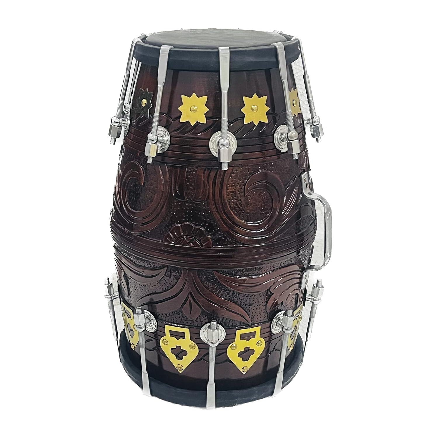 Professional Grade Brown Dholak With Bag, Nut & Bolt Tuned - Perfectly Symmetric Round Dholak | Dholak For Festival, Wedding, Satsang - Very Easy To Tune