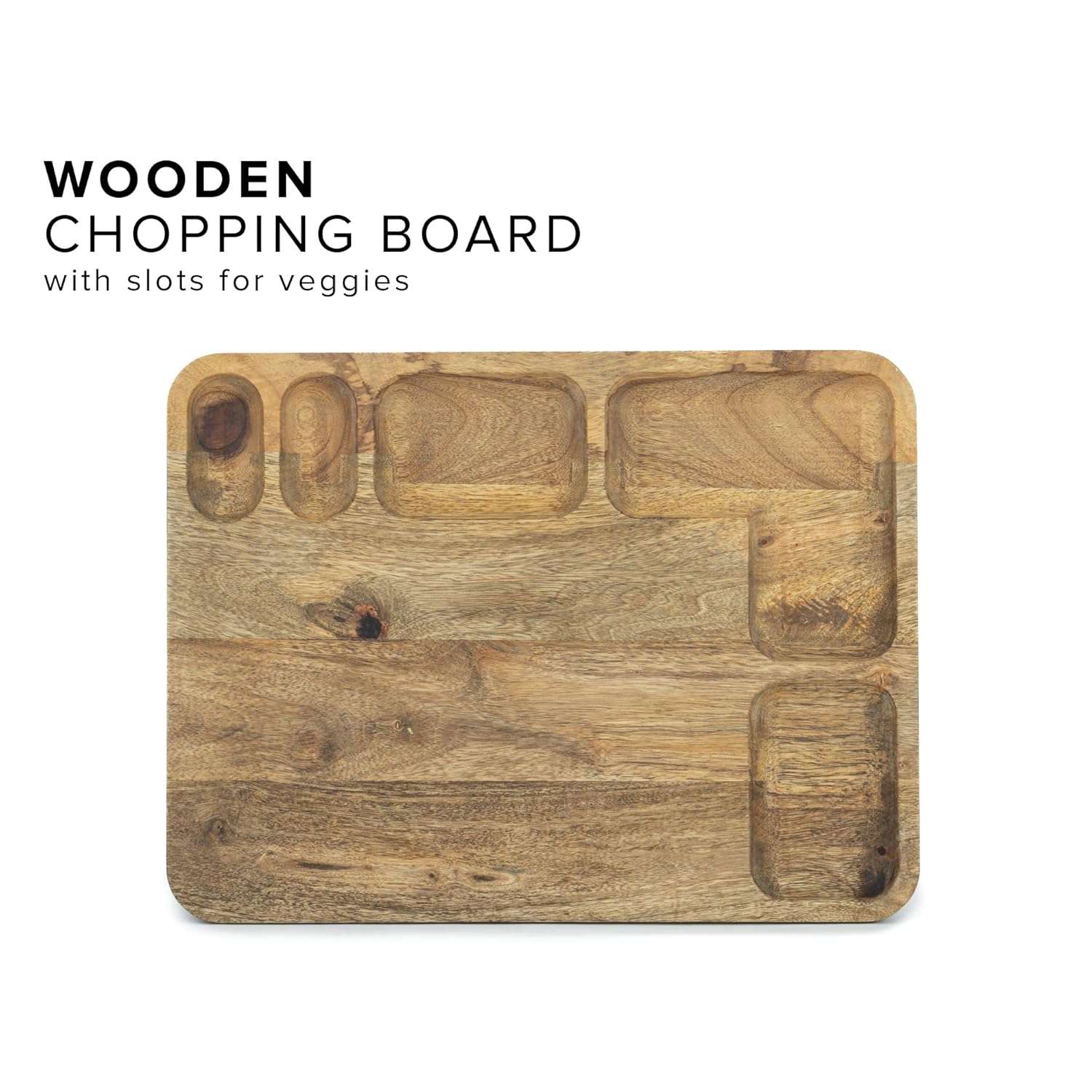 Large Wooden Chopping Board, Mango Wood | Natural Finish Chopping Board With Compartments - Chopping Board For Kitchen | Wood Cutting Board - Wooden Cutting Board