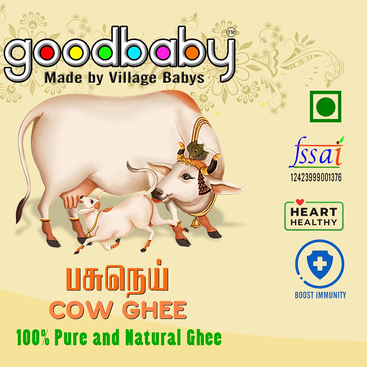 100% Natural Cow Ghee By Goodbaby Made In Village Babys | Traditional Curd-Churned Pure Healthy Cow Ghee For Strong Muscles | (1 Litr) 33.8 Ounce | Jar Pack