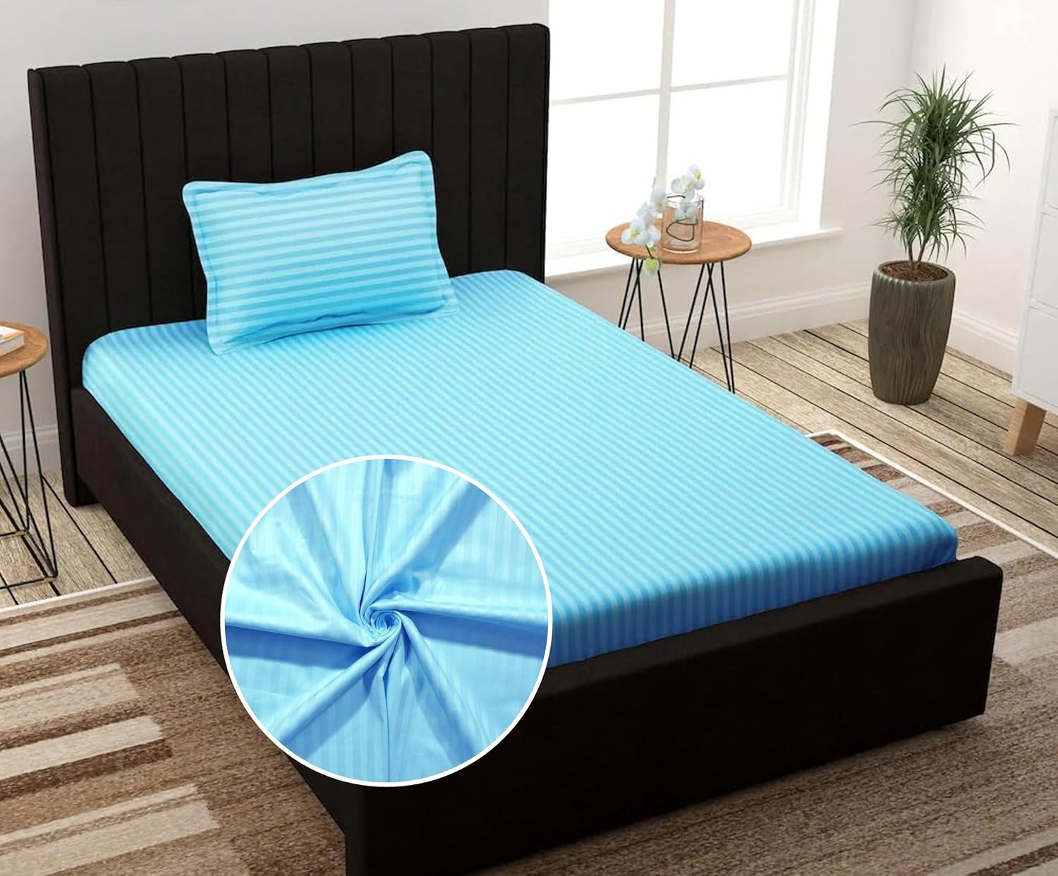 Striped Single Bedsheet With 1 Pillow Cover 60 X 90 Inches, Aqua | Comfortable & Durable | Elegant Printed Bedding Set For Daily Use