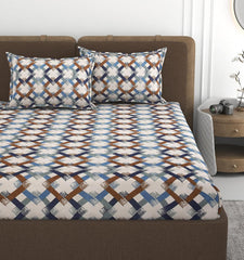 Double Bedsheet With 2 Pillow Covers Size 72 X 72 X 10 Inches, Multicolor | Cotton Feel All Around Elastic Fitted - Queen Size Bedsheets, Super Soft