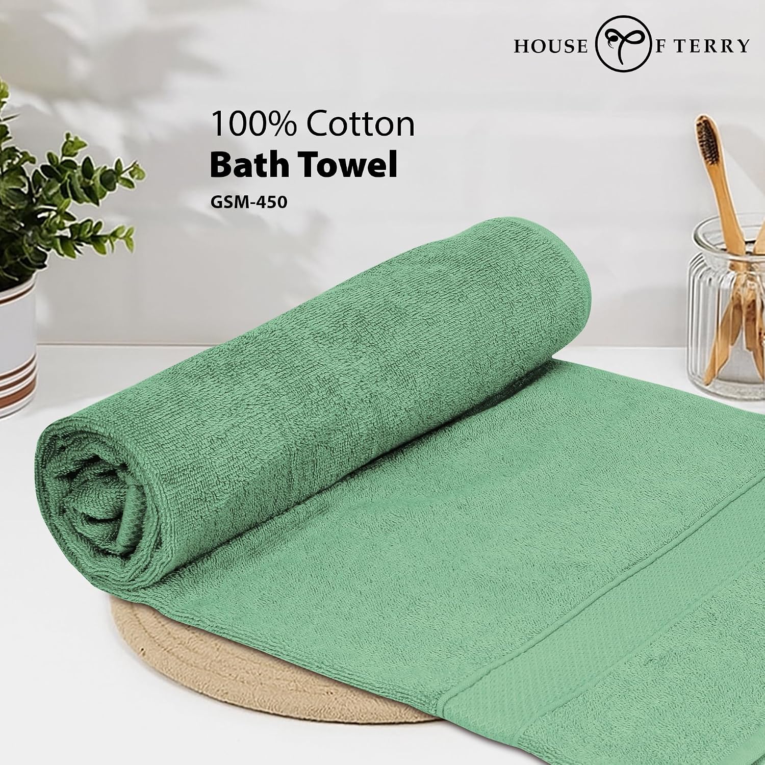 House Of Terry 100% Cotton Bath Towel 900 Gsm | Quick Dry, Soft & Absorbent, Fade-Resistant, Skin-Friendly For Men & Women Towel (Green & Sky Blue) - Pack Of 2