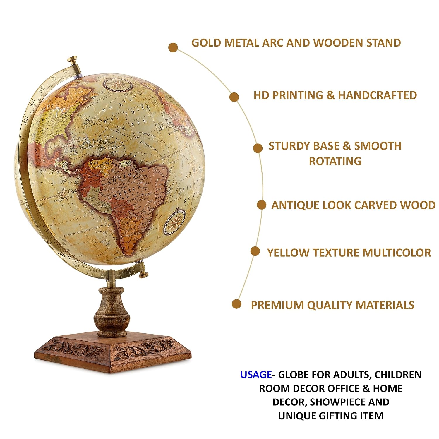 Rotating World Educational Globe 12 Inch With Metal Stand For Show Piece For Office Decor, Study Table Decor, Birthday, Party Gifts & Anniversary, Pack Of 1