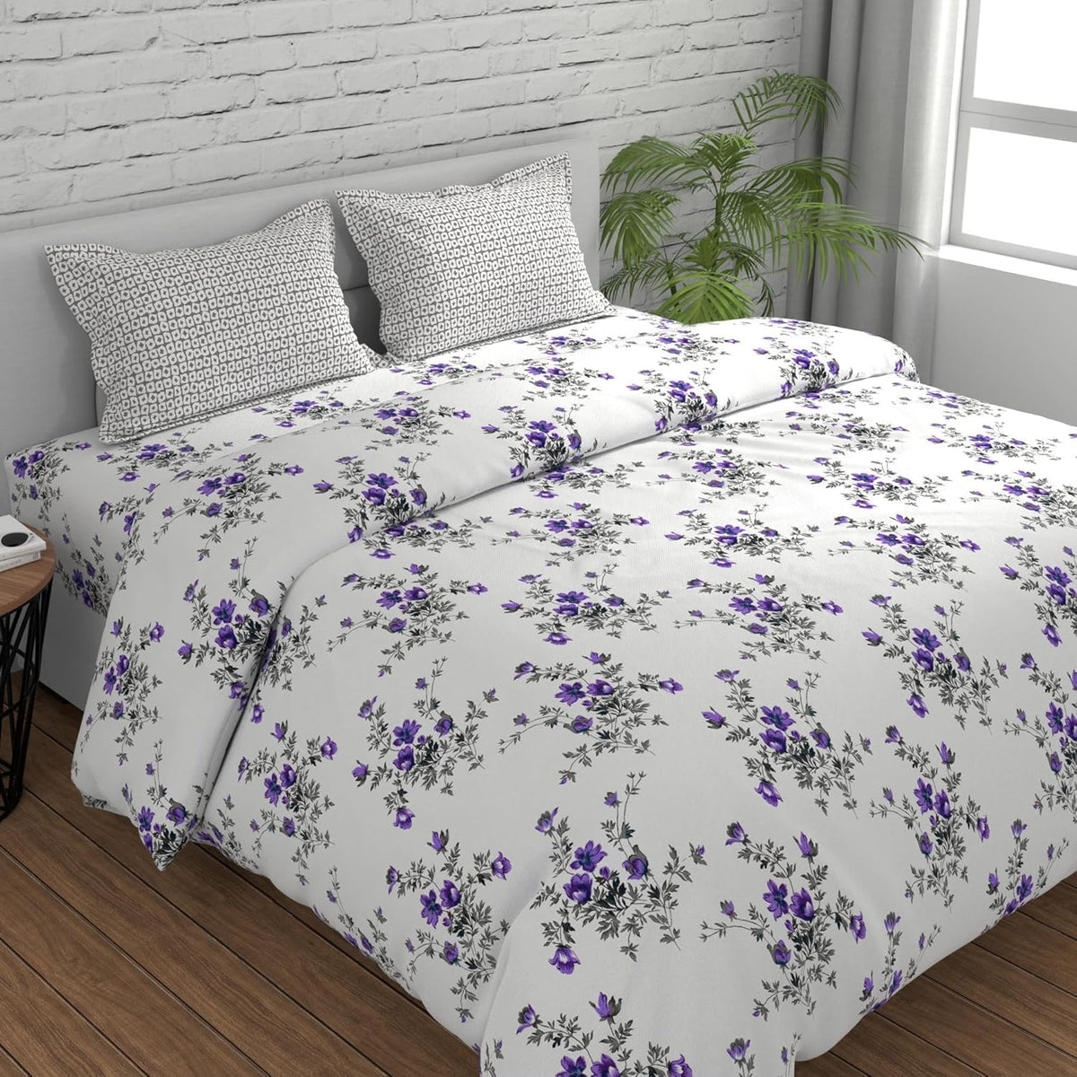Super King Size Bedsheets 108 X 108 Inches With 2 Pillow Covers, Lavender & Grey | Premium Super Soft Super Cotton Bedsheet