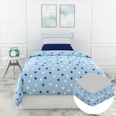 Cotton Elastic Fitted Bedsheet Single Bed With 1 Pillow Cover - 36 X 78 Inches, Sky Blue | Perfect For Everyday Use | Ultra-Soft & Breathable