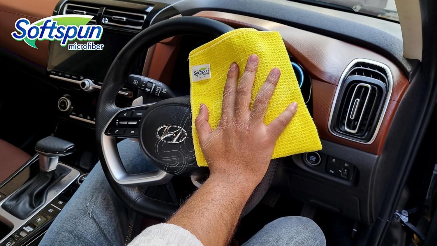 Softspun Microfiber Waffle Weave Cloths Towel 200 Gsm | Multipurpose Highly Absorbent Lintstreak Free Wash Cloth (2 Piece) -Yellow & Sky Blue
